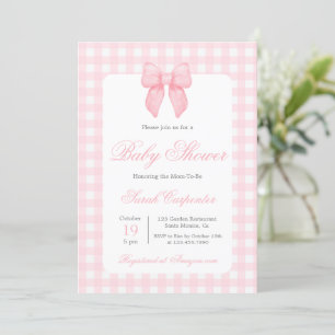 Invitation En vichy rose et Baby shower de la corneille