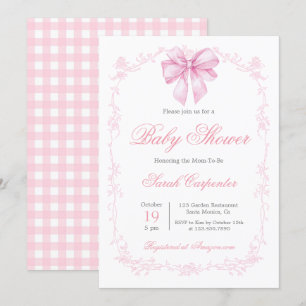 Invitation En vichy rose et Baby shower de la corneille