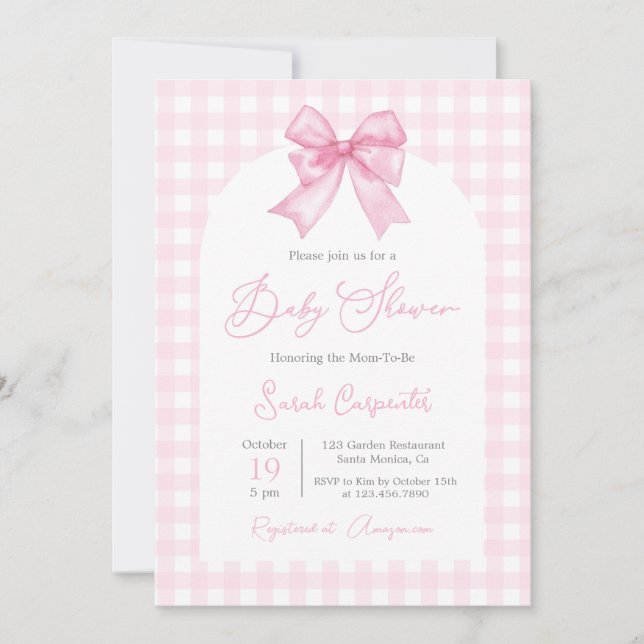 Invitation En vichy rose et Baby shower de la corneille (Devant)