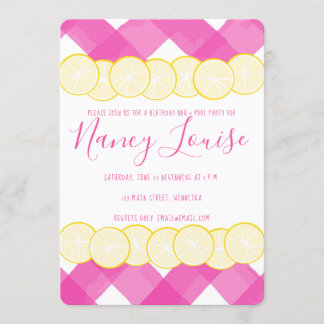 Invitation En vichy rose et citron