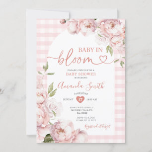 Invitation En vichy rose fille Baby shower bébé en fleur