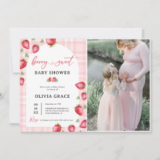 Invitation En vichy rose Fraise Baby shower Photo