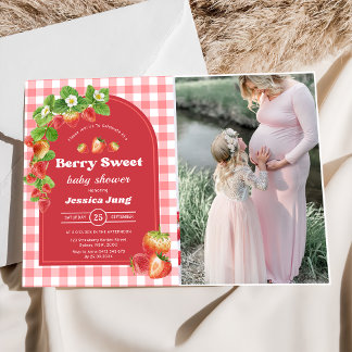 Invitation En vichy rose Fraise Baby shower Photo
