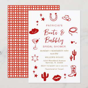 Invitation EN VICHY ROUGE Bottes et Fête des mariées Bubbly C