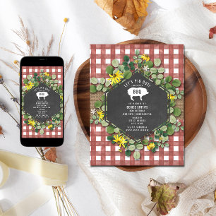 Invitation En vichy rouge Cochon Burlap Floral Anniversaire B