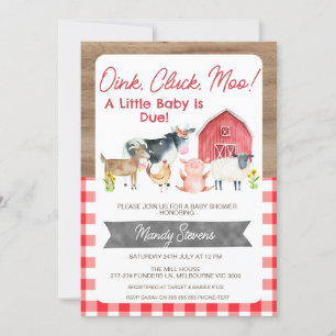 Invitation En vichy rouge et Baby shower du bois