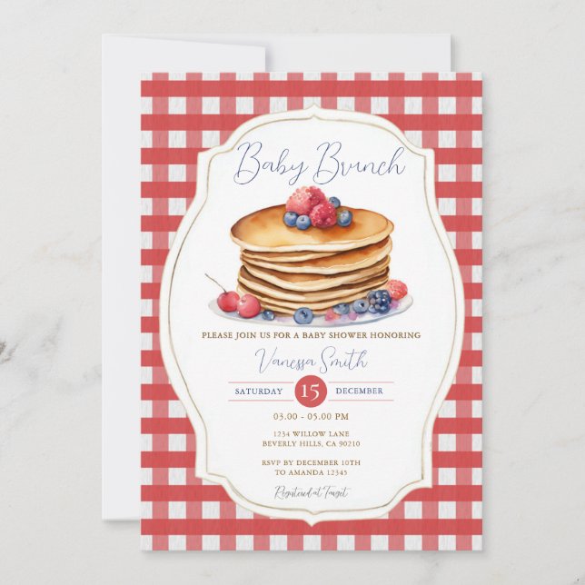 Invitation En vichy rouge Pancake Baby Brunch Baby shower de  (Devant)