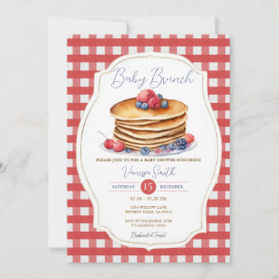 Invitation En vichy rouge Pancake Baby Brunch Baby shower de 