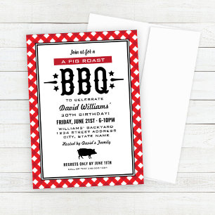 Invitation En vichy rouge Plaid Cochon Roast BBQ fête d'anniv
