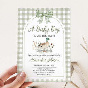 Invitation en vichy Sage Green Mallard Duck Baby shower