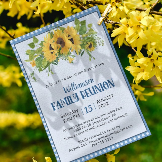 Invitation en vichy tournesols Réunion familiale rustique (Créateur téléchargé)