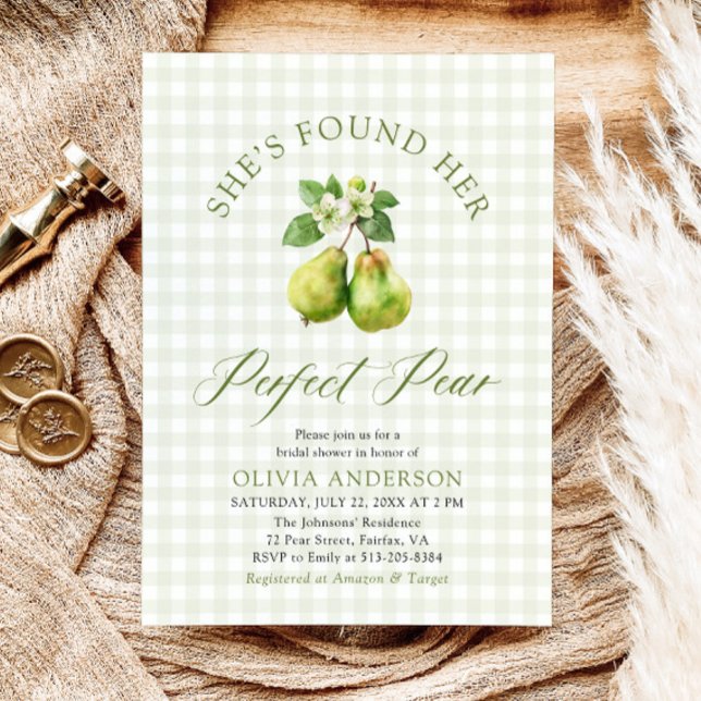 Invitation En vichy vert moderne Fête des mariées parfaite de (Modern Green Gingham Perfect Pear Bridal Shower Invitation)