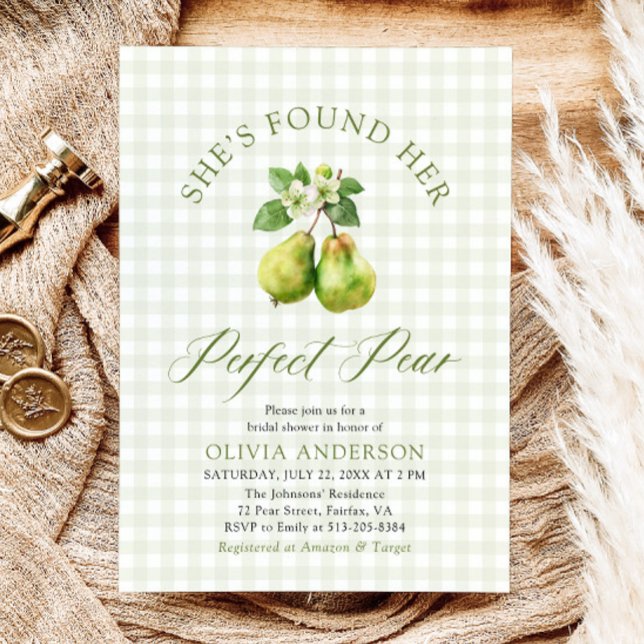 Invitation En vichy vert moderne Fête des mariées parfaite de (Modern Green Gingham Perfect Pear Bridal Shower Invitation)