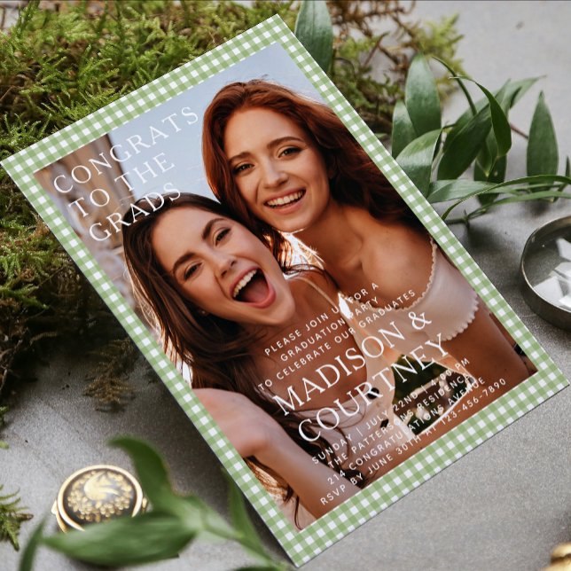 Invitation En vichy Vert moderne Photo Graduation Party (Créateur téléchargé)