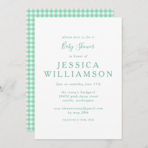 Invitation En vichy vintage Plaid dans le Baby shower vert à