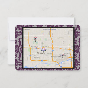 Invitation Encart de directions en brocart chinois gris orchi