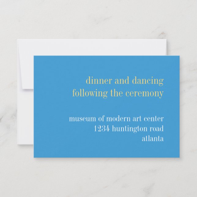 Invitation Enceinte de réception typographie bleu ciel jaune (Devant)