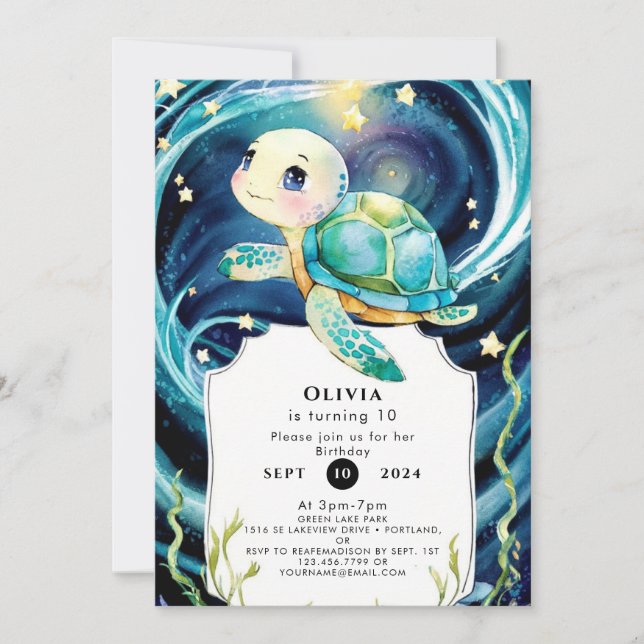 Invitation Enchanté sous la tortue des saumons de mer Anniver (Devant)