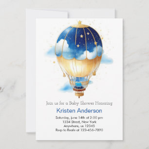 Invitation Enchanted Baby shower Bleu Balloon Adventure Boy