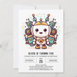 Invitation Enchanted Boy Metallic Robot Anniversaire