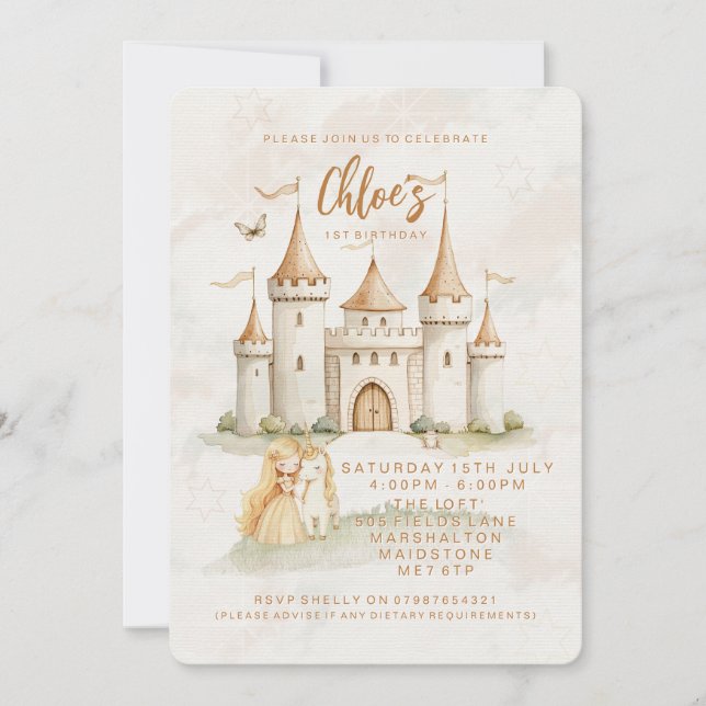 Invitation 🏰 ✨ Enchanted Castle Princess 1er anniversaire In (Devant)