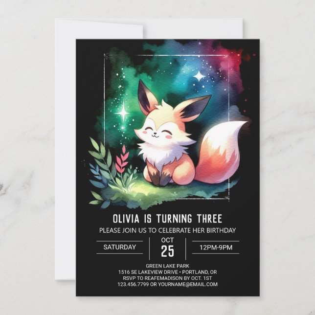 Invitation Enchanted Enfants Fox Anniversaire numérique (Devant)