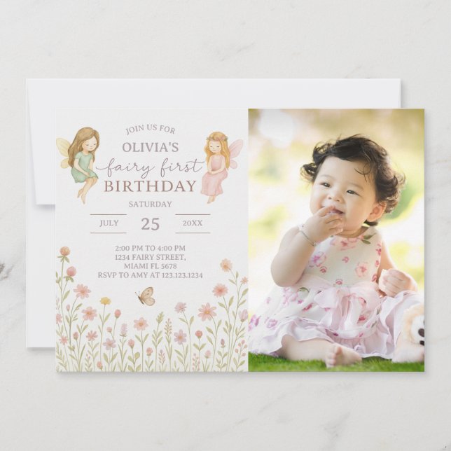 Invitation Enchanted Fairy First Birthday (Devant)