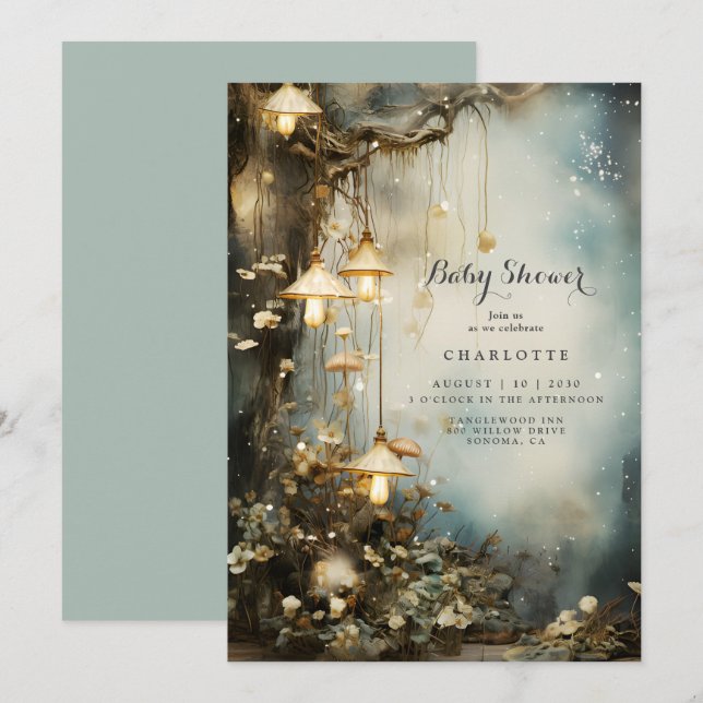 Invitation Enchanted Forest Baby Shower (Devant / Derrière)