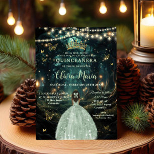 Invitation Enchanted Forest Sage Green Brown fille Quinceañer