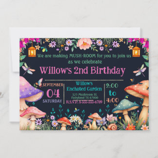 Invitation Enchanted Garden Mushroom Birthday Party Invite