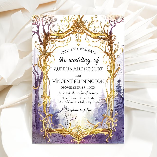 Invitation Enchanted Mariage Forêt Magique Cadre Or (Créateur téléchargé)
