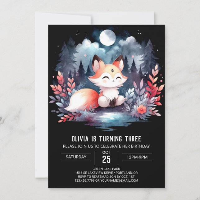 Invitation Enchanted Modern Fox Anniversaire numérique (Devant)