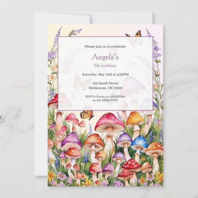 Invitation Enchanted Mushroom Grove Birthday Girls (Devant)