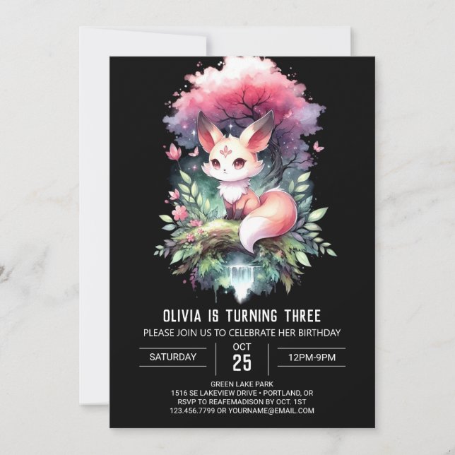 Invitation Enchanted Pastel Fox Anniversaire numérique (Devant)
