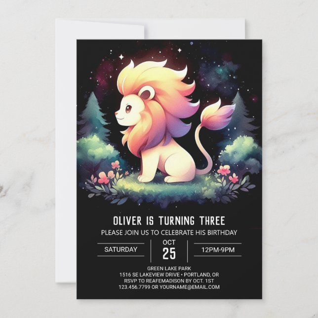 Invitation Enchanted Pastel Lion Birthday  (Devant)