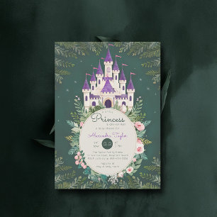 Invitation Enchanted Princess Castle Roses Baby Girl Douche