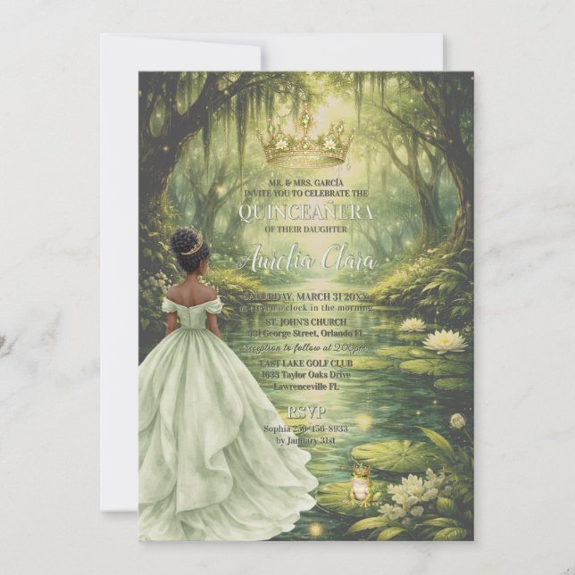 Invitation Enchanted Princess & Frog Fairytale Quinceañera  (Devant)
