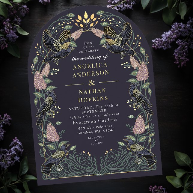 Invitation Enchanted Raven Lilac Mariage gothique Ach (Créateur téléchargé)