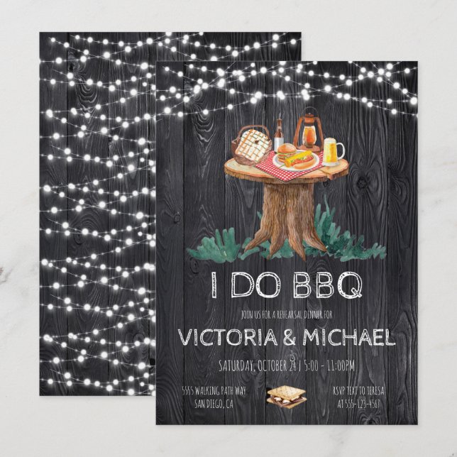 Invitation Enchanted Soirée BBQ Jardin Guirlande de lumières (Devant / Derrière)