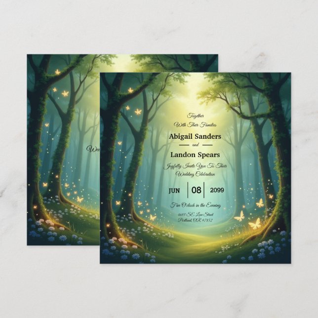 Invitation Enchanted Sunlit Summer Grove Wedding (Devant / Derrière)