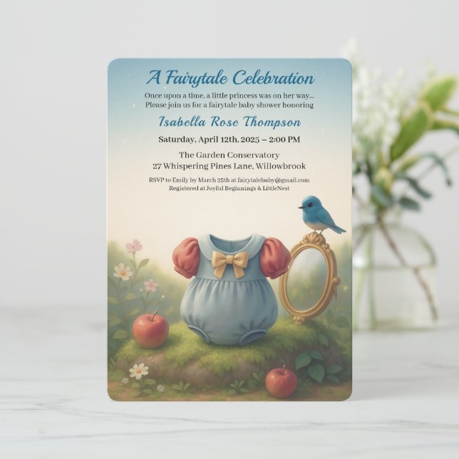 Invitation Enchanted Woodland Princess Baby Shower Fairytale  (Debout devant)