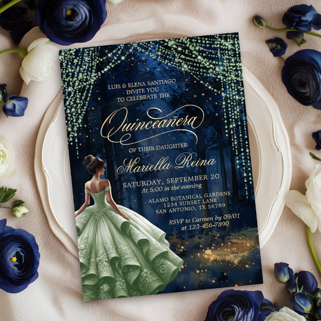 Invitation Enchantée Forêt Vert Quinceañera (Créateur téléchargé)