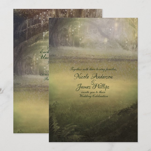 Invitation Enchantée Lumières Enchanté Forêt Rustique Mariage (Devant / Derrière)
