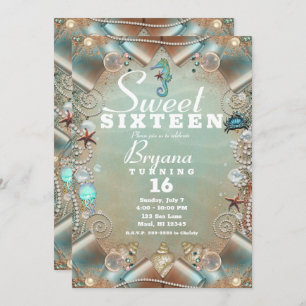 Invitation Enchantée Sous Les Perles De Mer & Ribbon Sweet 16