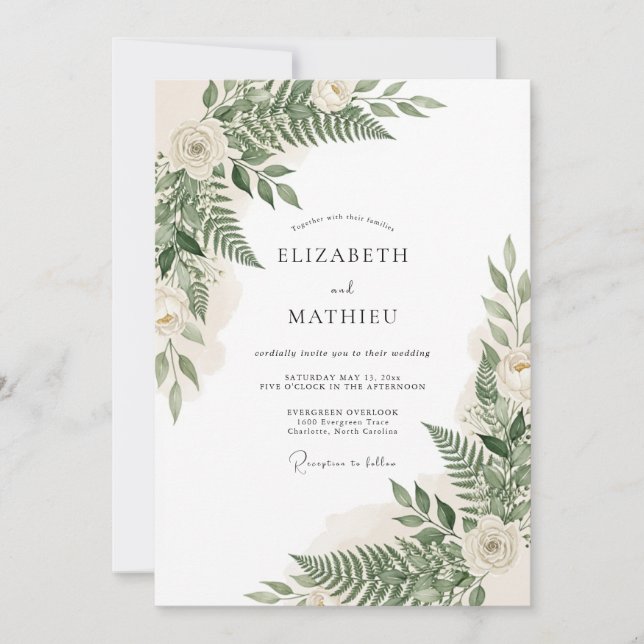 Invitation Enchantement Botanique Crème pour Mariage (Devant)