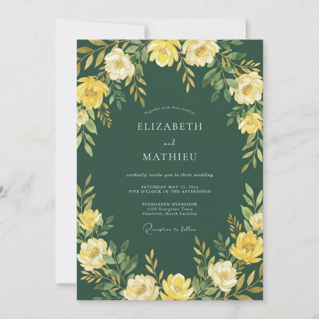 Invitation Enchantement de mariage Yellow Bloom (Devant)