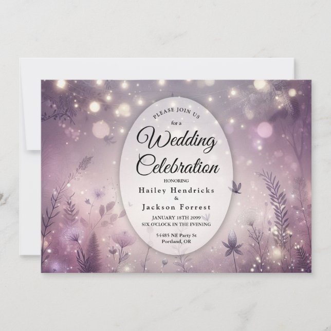 Invitation Enchantement Étoilé en Fleur Mariage (Devant)