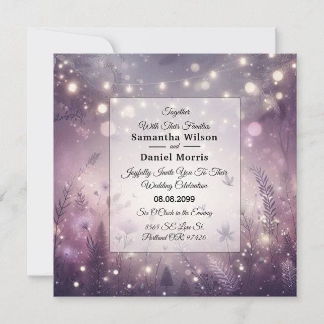 Invitation Enchantement Étoilé en Fleur Mariage (Devant)