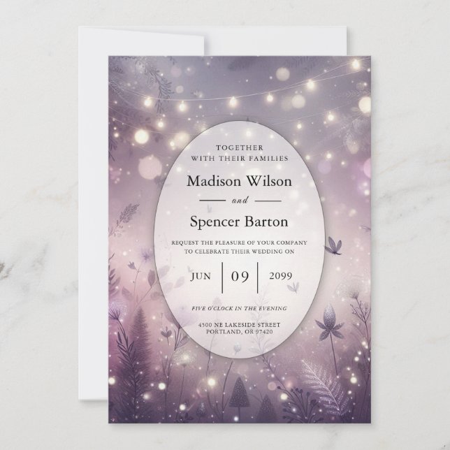 Invitation Enchantement Étoilé en Fleur Mariage (Devant)