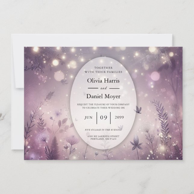 Invitation Enchantement Étoilé en Fleur Mariage (Devant)